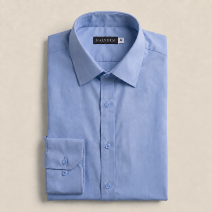 Folded Halvern Glatt light-blue shirt with Halvern label