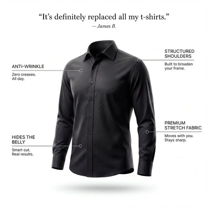 Halvern Glatt black wrinkle-free shirt with key comfort features