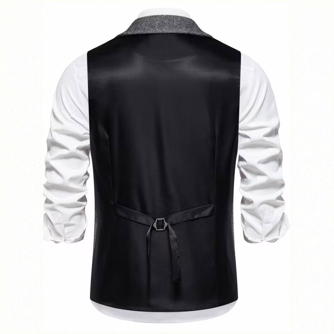 Lancaster waistcoat in Gunmetal Grey, fabric and chain detail