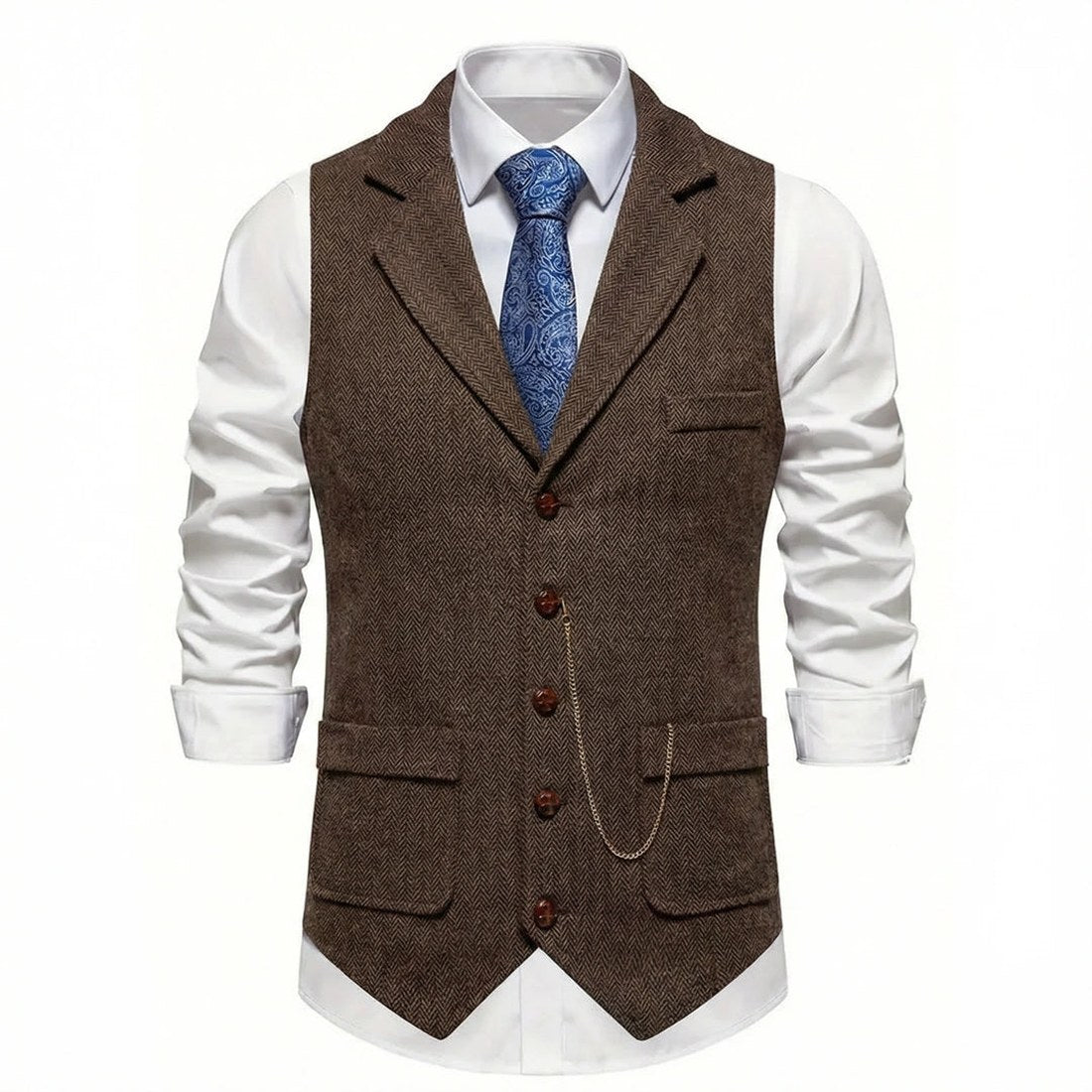 Lancaster waistcoat in Oxford Brown, front view
