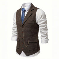 Lancaster waistcoat in Oxford Brown, fabric and chain detail